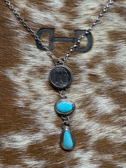 Buffalo Nickel and Turquoise Necklace